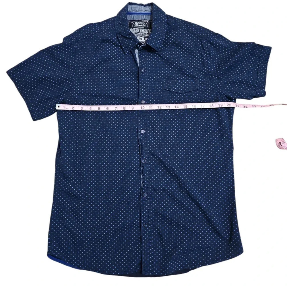 Broken Threads Large Blue Polka Dot Button Down Shirt Classic Casual Preppy Work - Picture 5 of 6